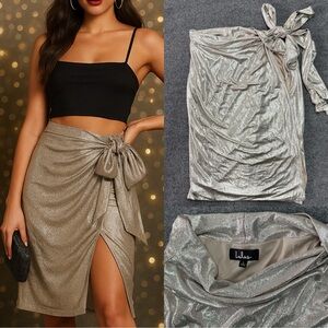 Lulus Women’s Wrap Midi Skirt Party Holiday Birthday Club Festival Sparkle Sz L